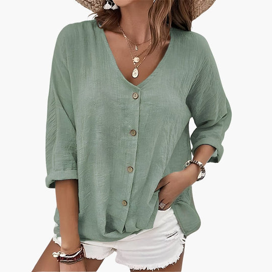 Women's Button-Down Blouse Scalloped Collar Cotton White - Fashinoza