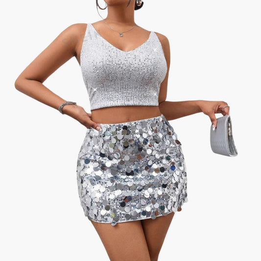 Women's V-Neck Sequin Crop - Fashinoza