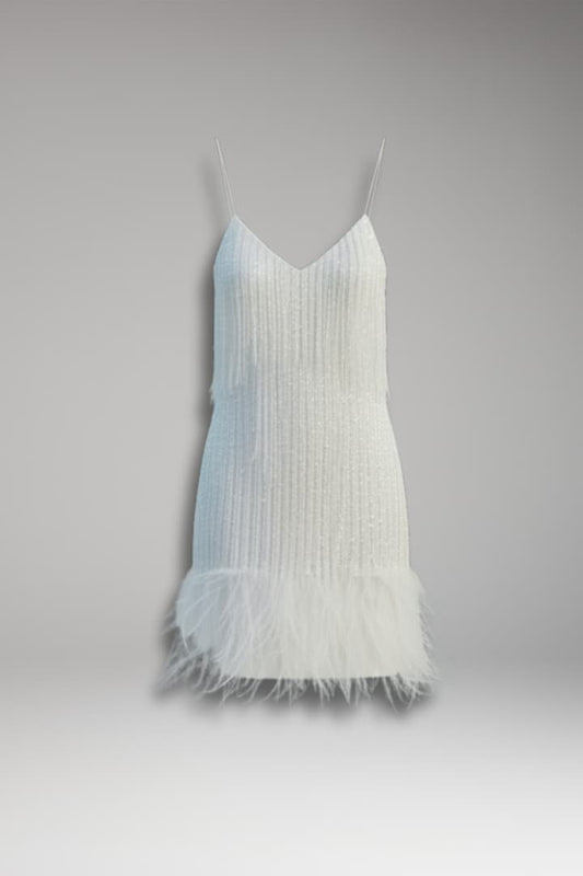 Women's Sequin Mini Dress Feather Hem - 
Fashinoza