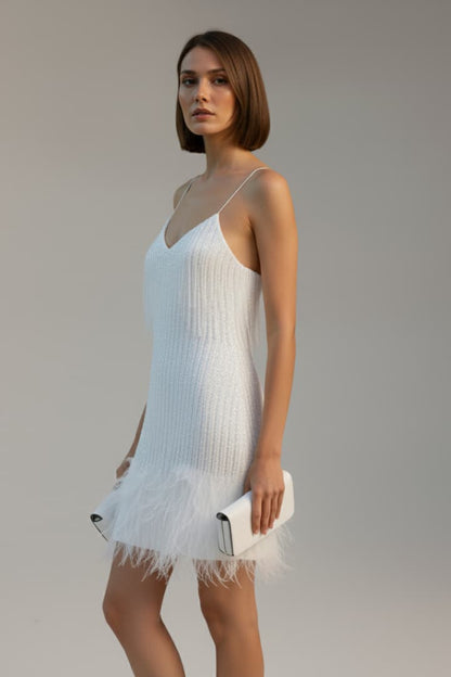 Women's Sequin Mini Dress Feather Hem