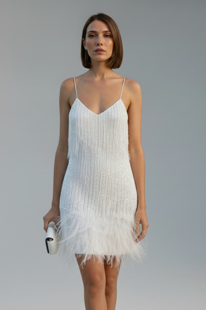 Women's Sequin Mini Dress Feather Hem