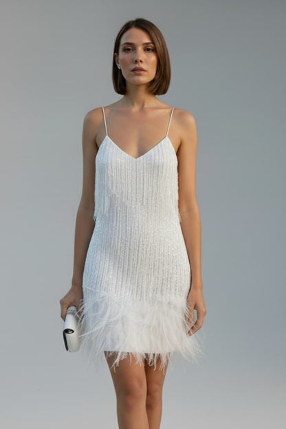 Women's Sequin Mini Dress Feather Hem