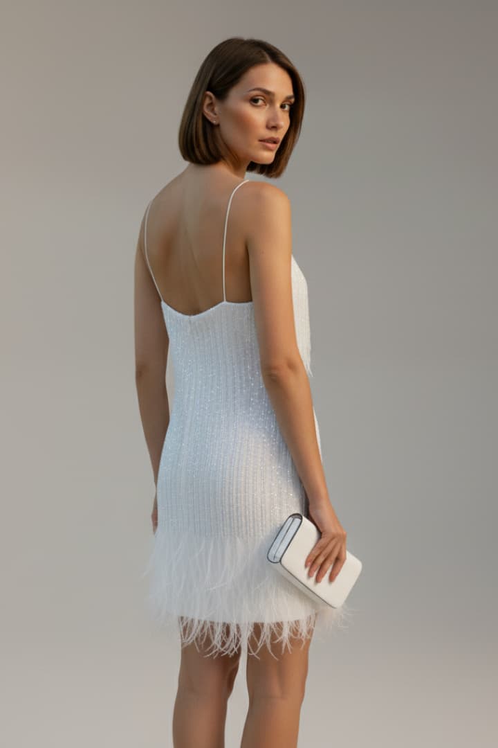 Women's Sequin Mini Dress Feather Hem