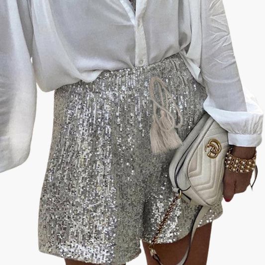 Women's Sequin Shorts Elastic Waist Drawstring - Fashinoza
