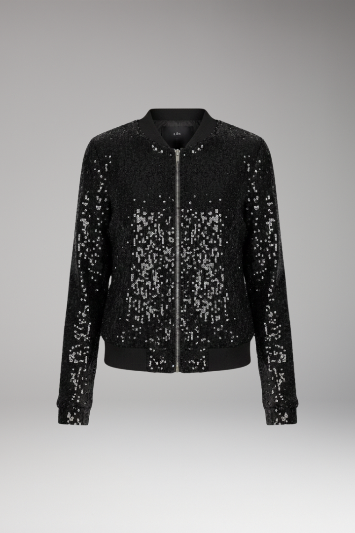 Women's Textured Sequin Jacket Zipper Ribbed Hem - 
Fashinoza
