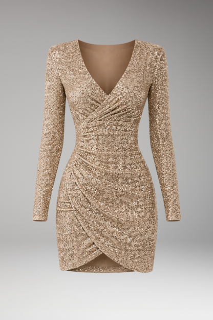 Women's V-Neck Sequined Dress Asymmetrical Hem - 
Fashinoza