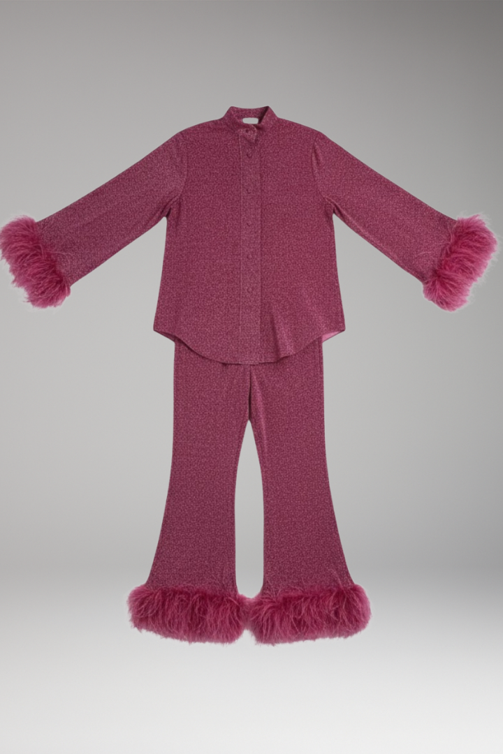 Women's Feather Trim Button Front Set - 
Fashinoza