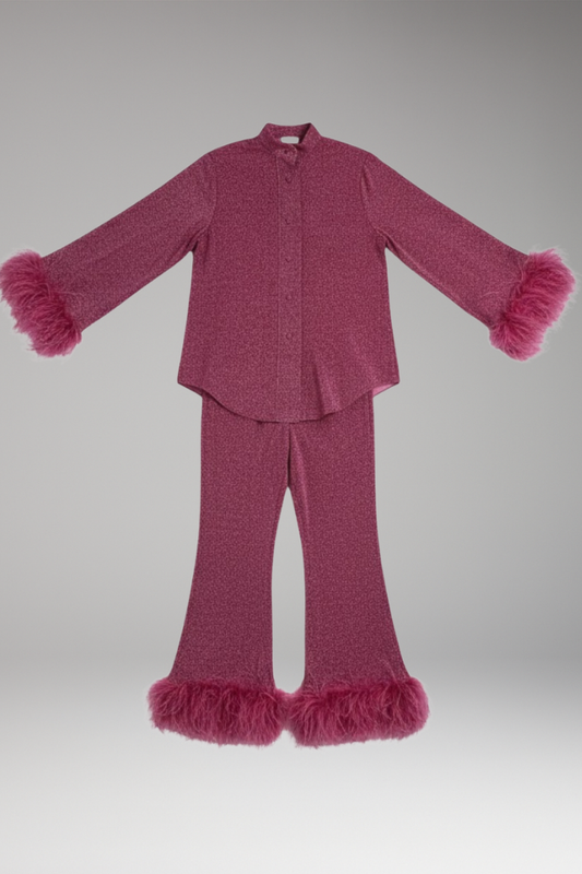 Women's Feather Trim Button Front Set - 
Fashinoza