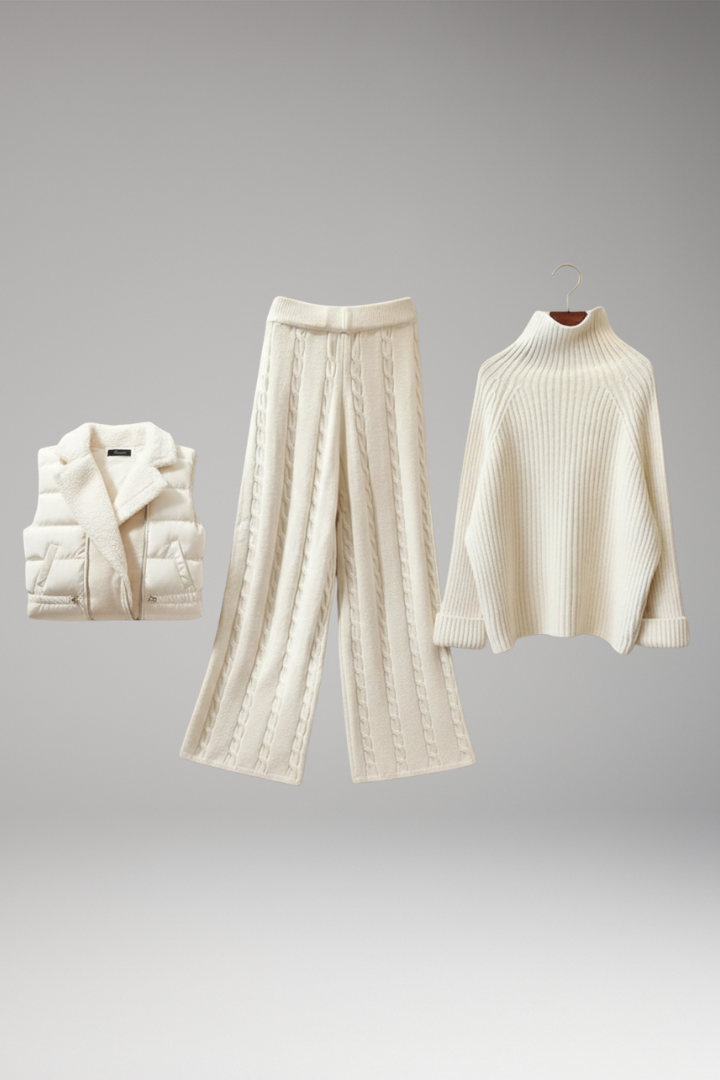 Women's Turtleneck Sweater Set Wide Leg Pants - 
Fashinoza