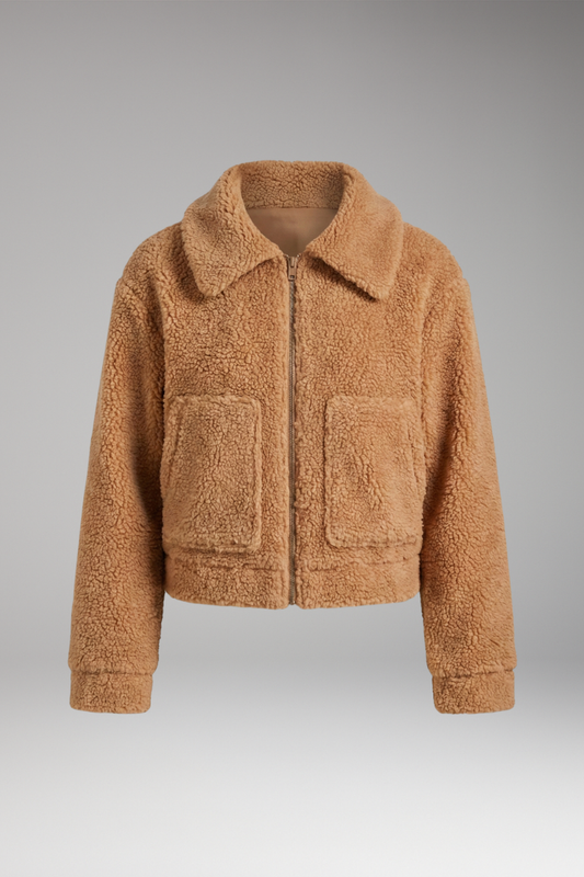 Women's Sherpa Bomber Jacket Full Zip Short Length - 
Fashinoza