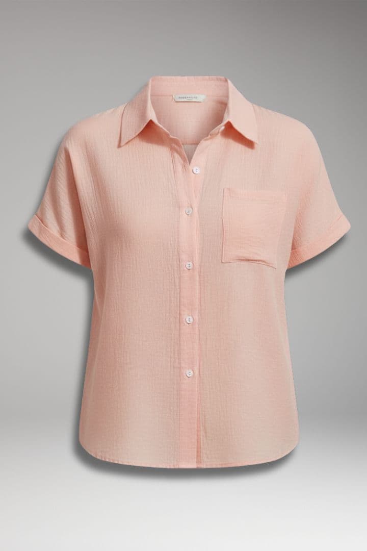 Women's Button Front Blouse with Pocket - 
Fashinoza
