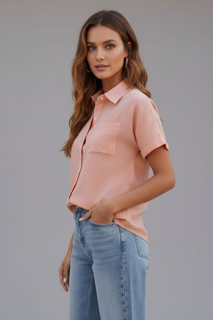 Women's Button Front Blouse with Pocket