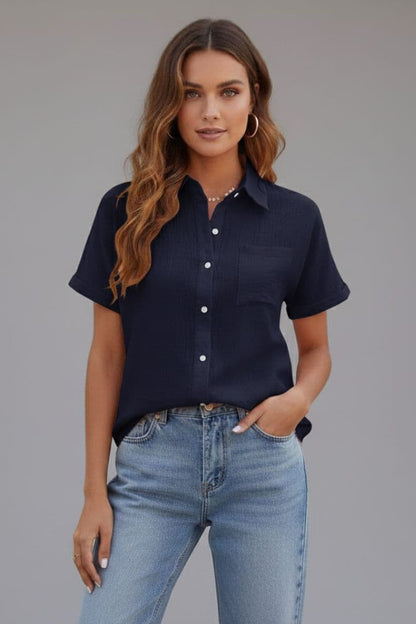Women's Button Front Blouse with Pocket
