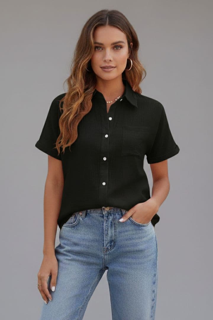 Women's Button Front Blouse with Pocket
