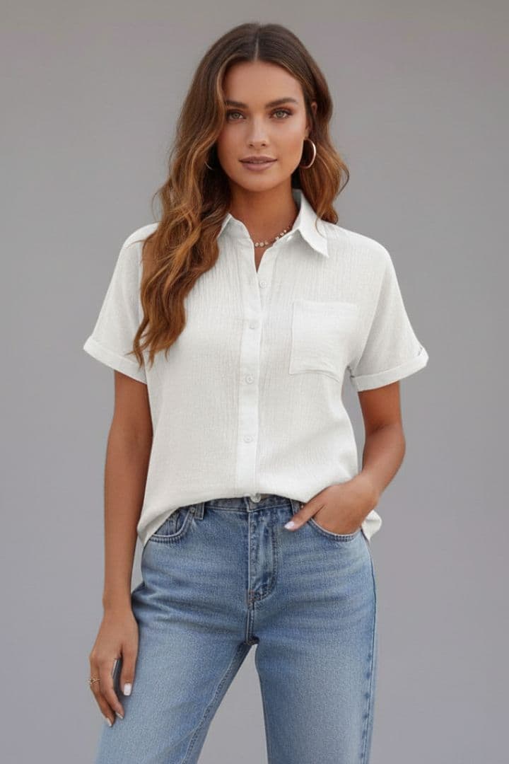 Women's Button Front Blouse with Pocket