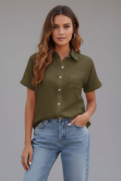Women's Button Front Blouse with Pocket