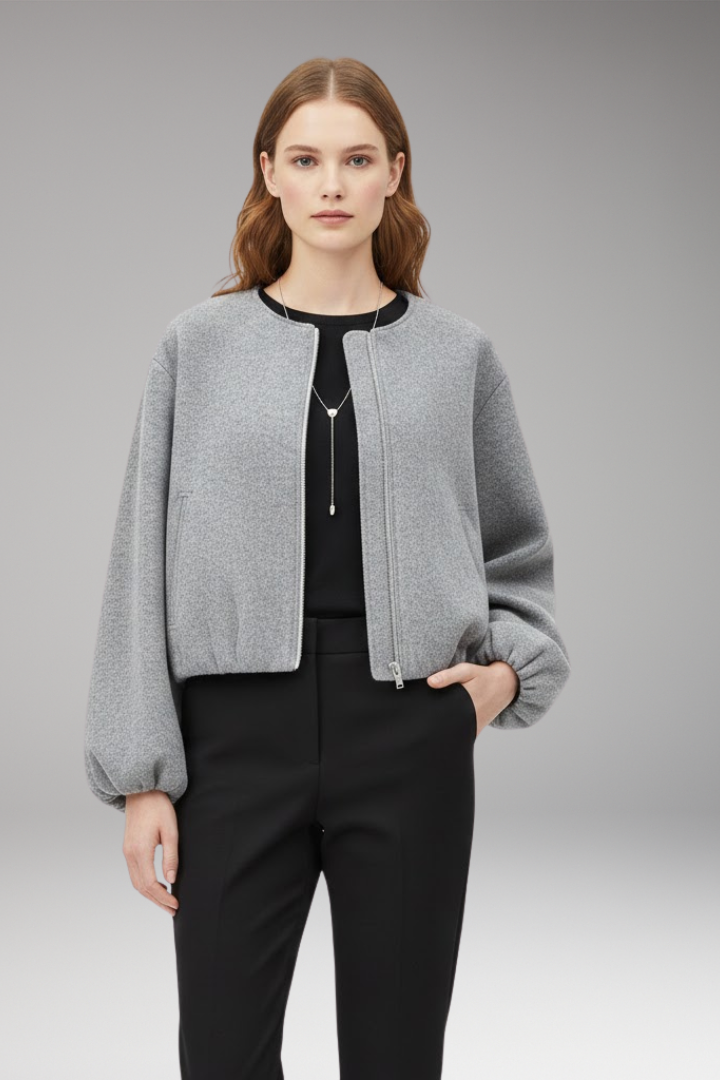 Women's Bomber Jacket Short Front Zipper Long Sleeves
