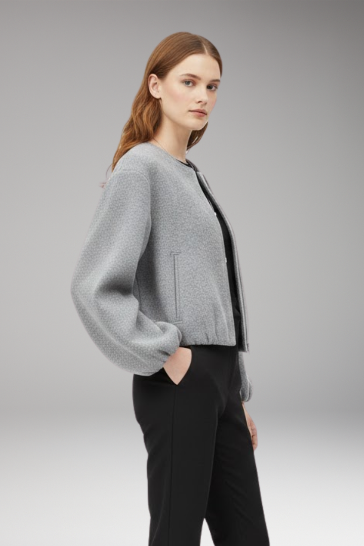 Women's Bomber Jacket Short Front Zipper Long Sleeves