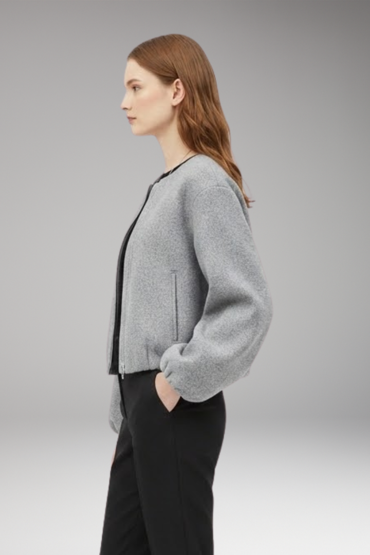 Women's Bomber Jacket Short Front Zipper Long Sleeves