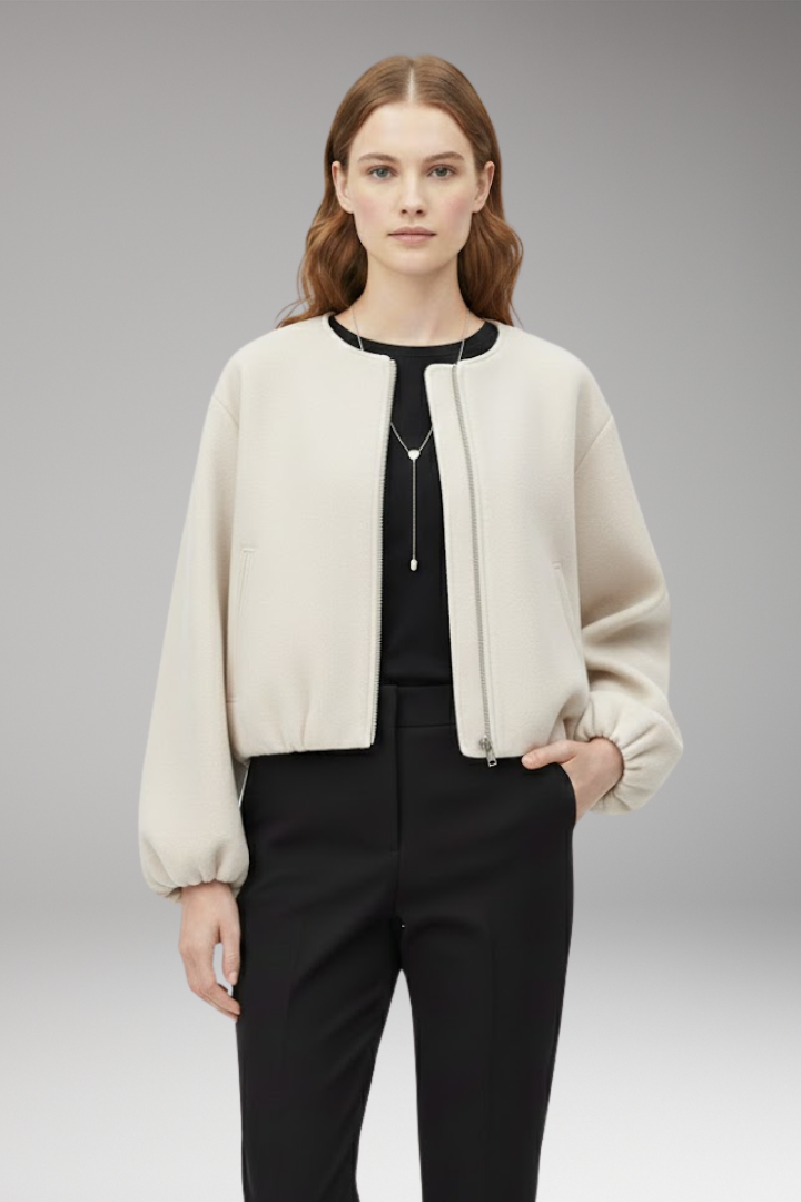 Women's Bomber Jacket Short Front Zipper Long Sleeves