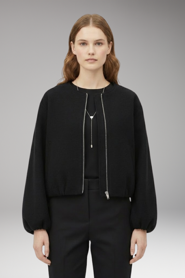 Women's Bomber Jacket Short Front Zipper Long Sleeves