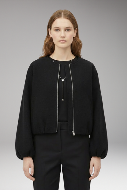 Women's Bomber Jacket Short Front Zipper Long Sleeves