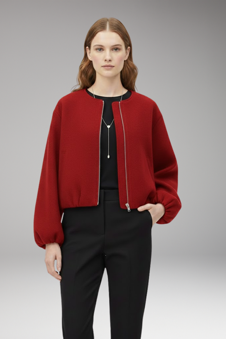 Women's Bomber Jacket Short Front Zipper Long Sleeves