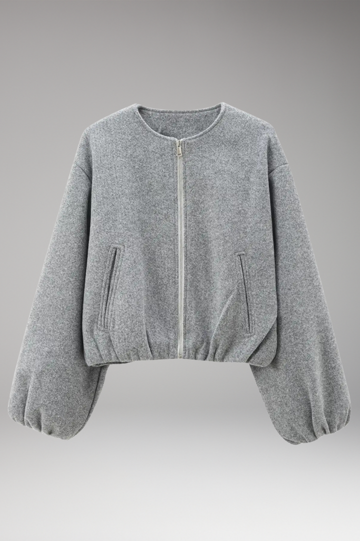 Women's Bomber Jacket Short Front Zipper Long Sleeves - 
Fashinoza
