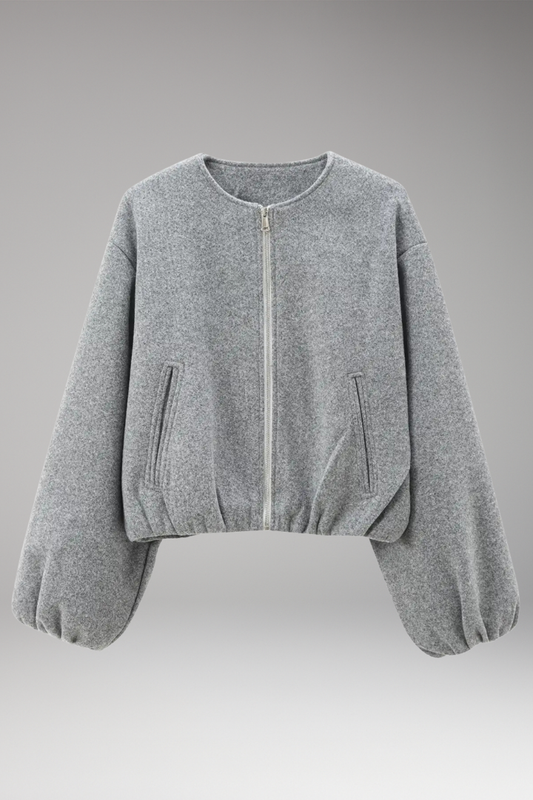 Women's Bomber Jacket Short Front Zipper Long Sleeves - 
Fashinoza