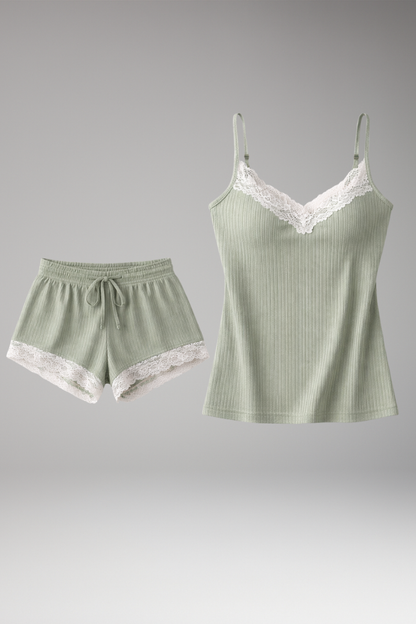 Women's Lace Trim Sleepwear Set Adjustable Straps - 
Fashinoza