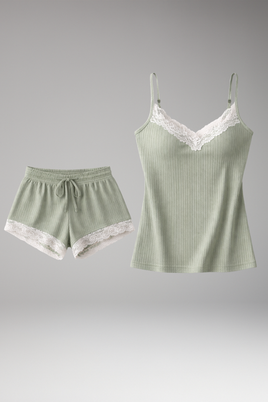 Women's Lace Trim Sleepwear Set Adjustable Straps - 
Fashinoza