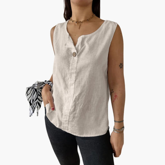Women's Sleeveless Blouse Button Front Hip Length - Fashinoza