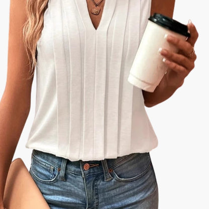 Women's V-Neck Pleated Blouse