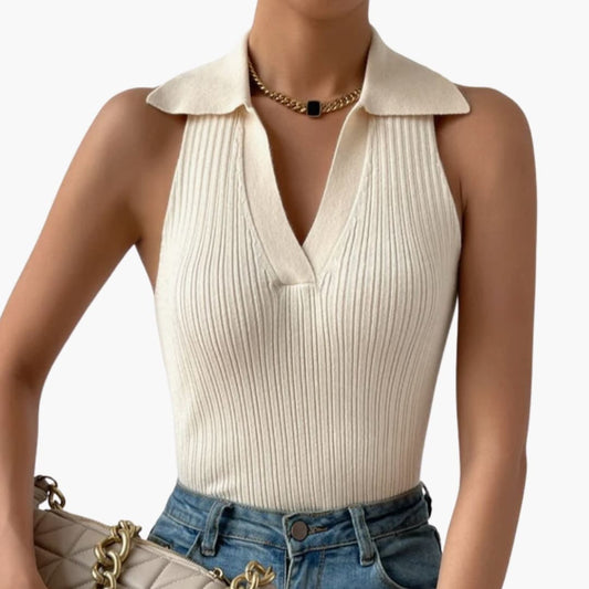 Women's Ribbed Tank Sleeveless Collared - Fashinoza