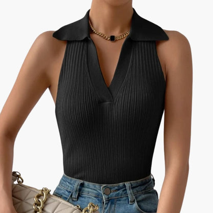 Women's Ribbed Tank Sleeveless Collared