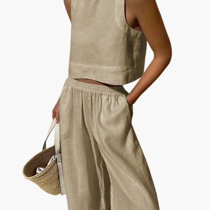 Women's Two Piece Crop And Wide Leg Pants Set - Fashinoza
