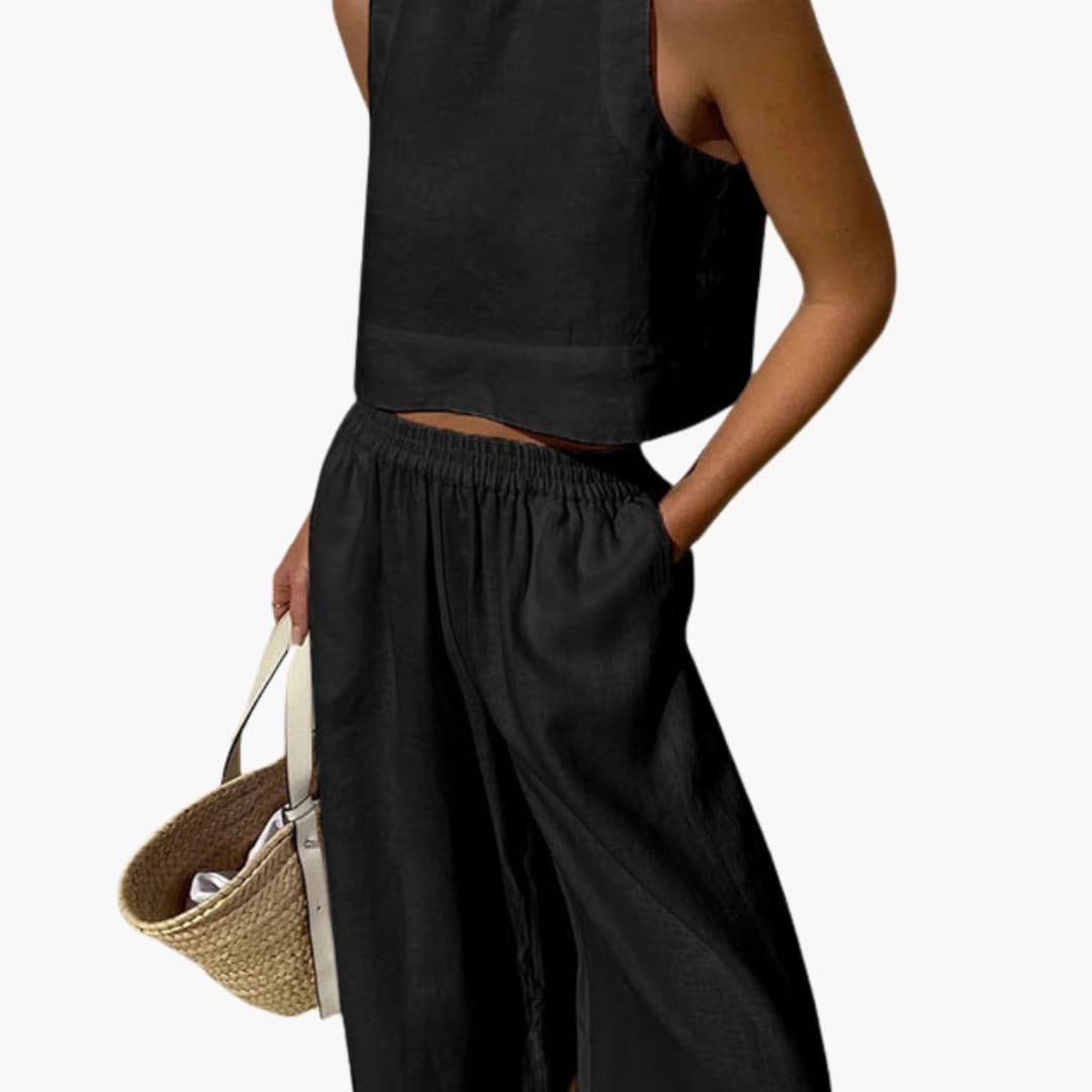 Women's Two Piece Crop And Wide Leg Pants Set