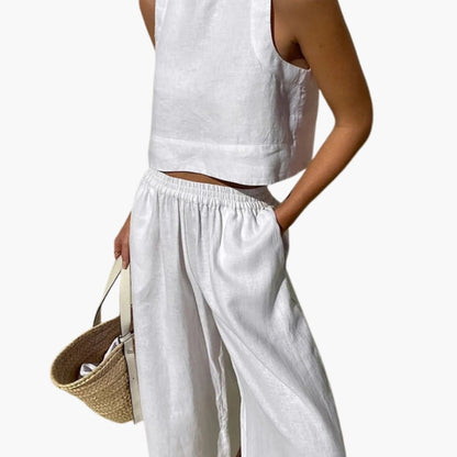 Women's Two Piece Crop And Wide Leg Pants Set