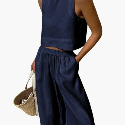 Women's Two Piece Crop And Wide Leg Pants Set