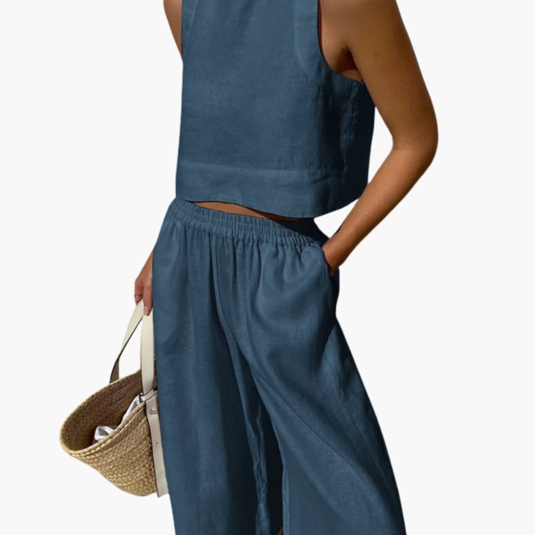 Women's Two Piece Crop And Wide Leg Pants Set