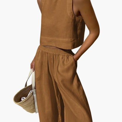 Women's Two Piece Crop And Wide Leg Pants Set