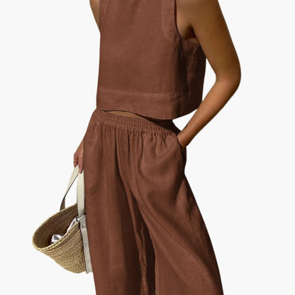 Women's Two Piece Crop And Wide Leg Pants Set