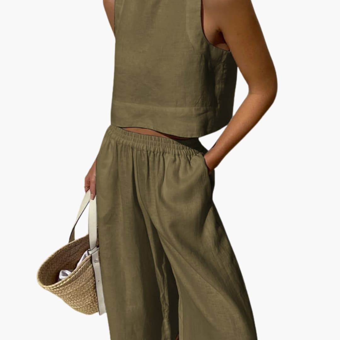 Women's Two Piece Crop And Wide Leg Pants Set