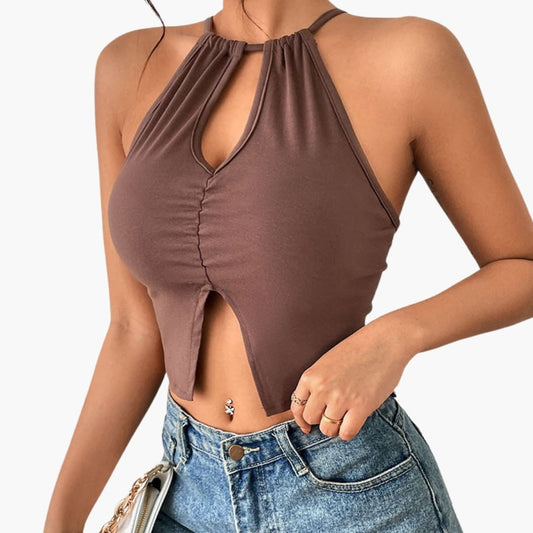 Women's Sleeveless Crop Front Slit Design - Fashinoza