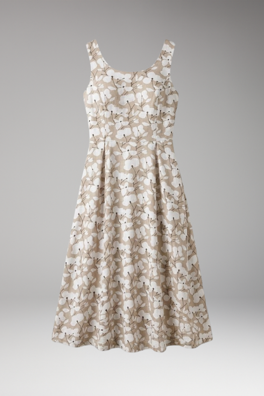Women's Sleeveless Round Neck Floral Dress - 
Fashinoza