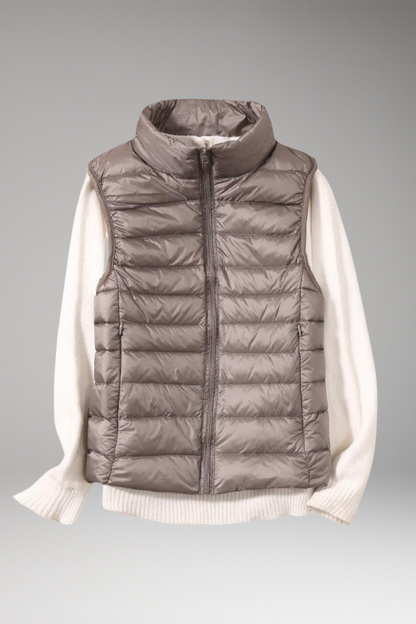 Women's Quilted Sleeveless Jacket Stand-Up Collar - 
Fashinoza
