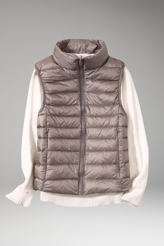 Women's Quilted Sleeveless Jacket Stand-Up Collar - 
Fashinoza