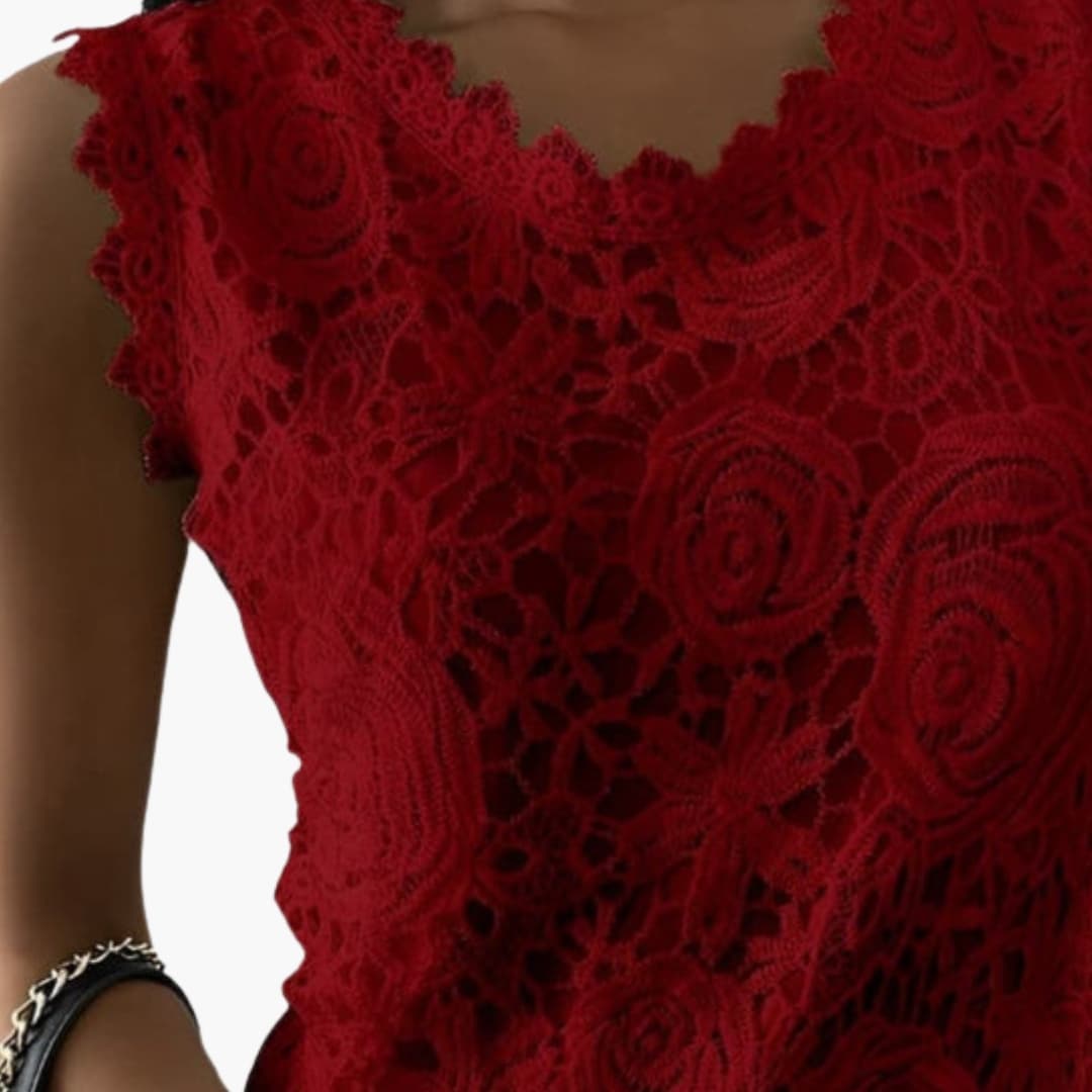 Women's Lace Blouse Mandarin Collar Floral Embroidery