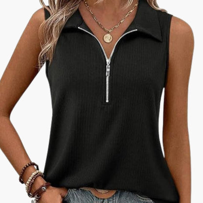 Women's Sleeveless Polo Zip Front Shirt - Fashinoza
