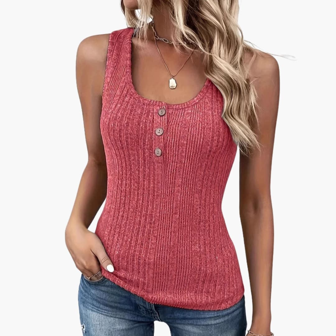 Women's Ribbed Tank Sleeveless Button Detail - Fashinoza